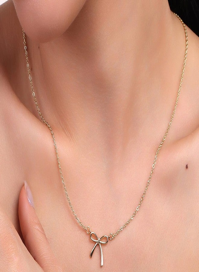 Yewkit Bow Necklace Earrings for Women 14K Gold Plated Bowknot Choker Dainty Bow Earring Wedding Prom Fashion Jewelry Set Gifts (style - Pearl bow) - Image 5